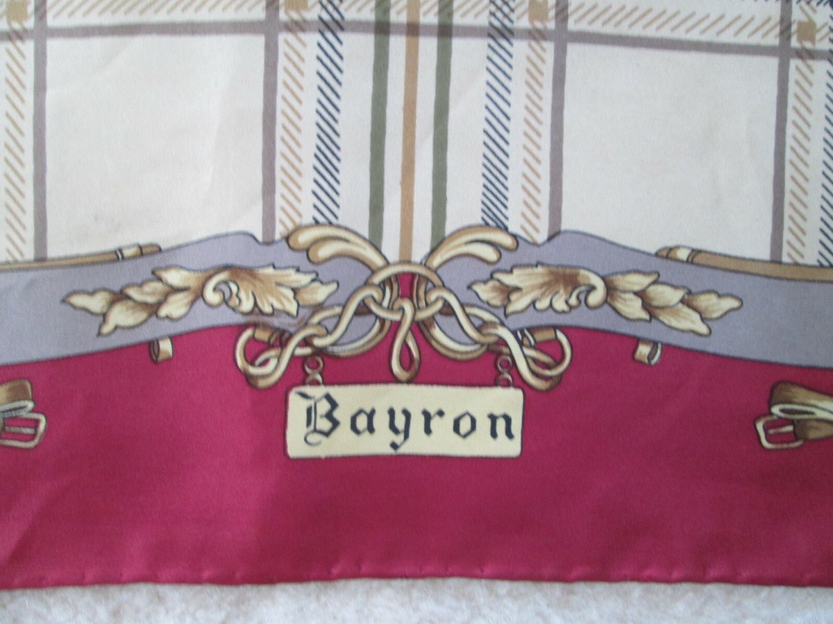 Foulard BAYRON 100% Soie - Vintage 86x88 Cm - Rouge - Occasion En Bon état