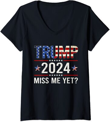 Miss Me Yet Trump 2024 I'll Be Back 4th Of July Ladies' V-Neck Tshirt
