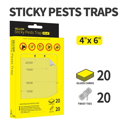 20PCS 4x6'' Dual-Sided Yellow Sticky Traps Flying Plant Insect Fungus Gnat whtfly