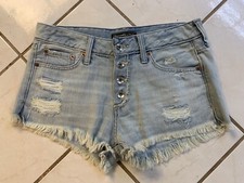 ABERCROMBIE FITCH High Rise Button Fly Distressed Lt. Wash Cut Off Shorts 27