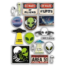 Listing image for A4 Sticker Sheet Aliens Vinyl Stickers - UFO Believe Space Planet Hobby #78893