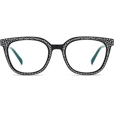 Square Glasses for Women Girls Shiny Rhinestone Acetate Eyeglasses Plastic Frame