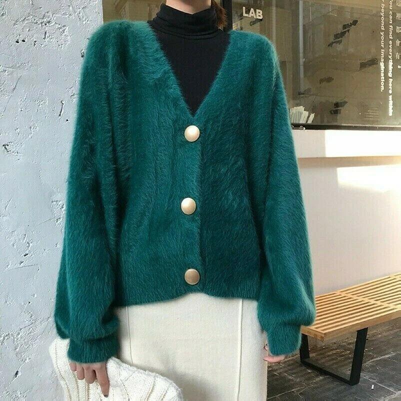 OFF WHITE Maglione donna pelliccia finta mohair soffice cardigan cappotto maglione top outwear casual carino