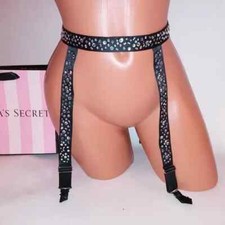 Victoria Secret Lingerie Garter Belt XS Small Black Silver Studded Bling Shine