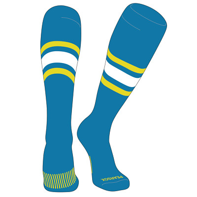 Striped OTC Baseball, Softball, Football Socks-B Turquoise, Bright Yellow, White