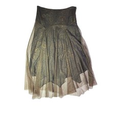 Peruvian Connection Size 6 Sheer Mesh Skirt Taupe Gold Tribal