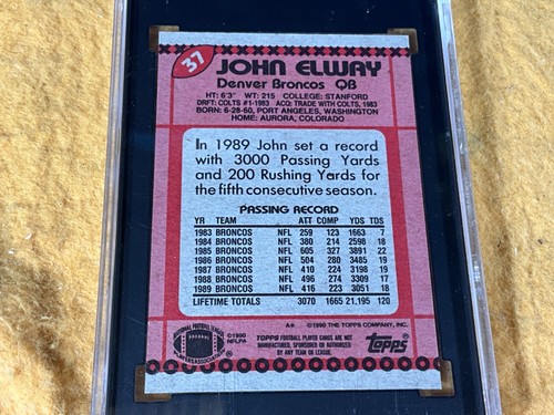 O11-49 FOOTBALL CARD - JOHN ELWAY - DENVER BRONCOS - 1990 TOPPS - #37 - GRADE 8 - Bild 5 von 5