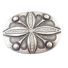 Oval matte Silver buckle with crystal.