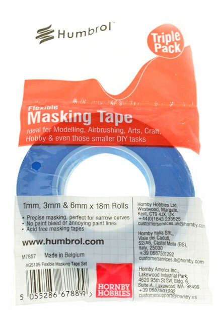 Greenhills Humbrol Flexible Masking Tape Set 1mm 3mm & 6mm x 18m Rolls AG5109 -