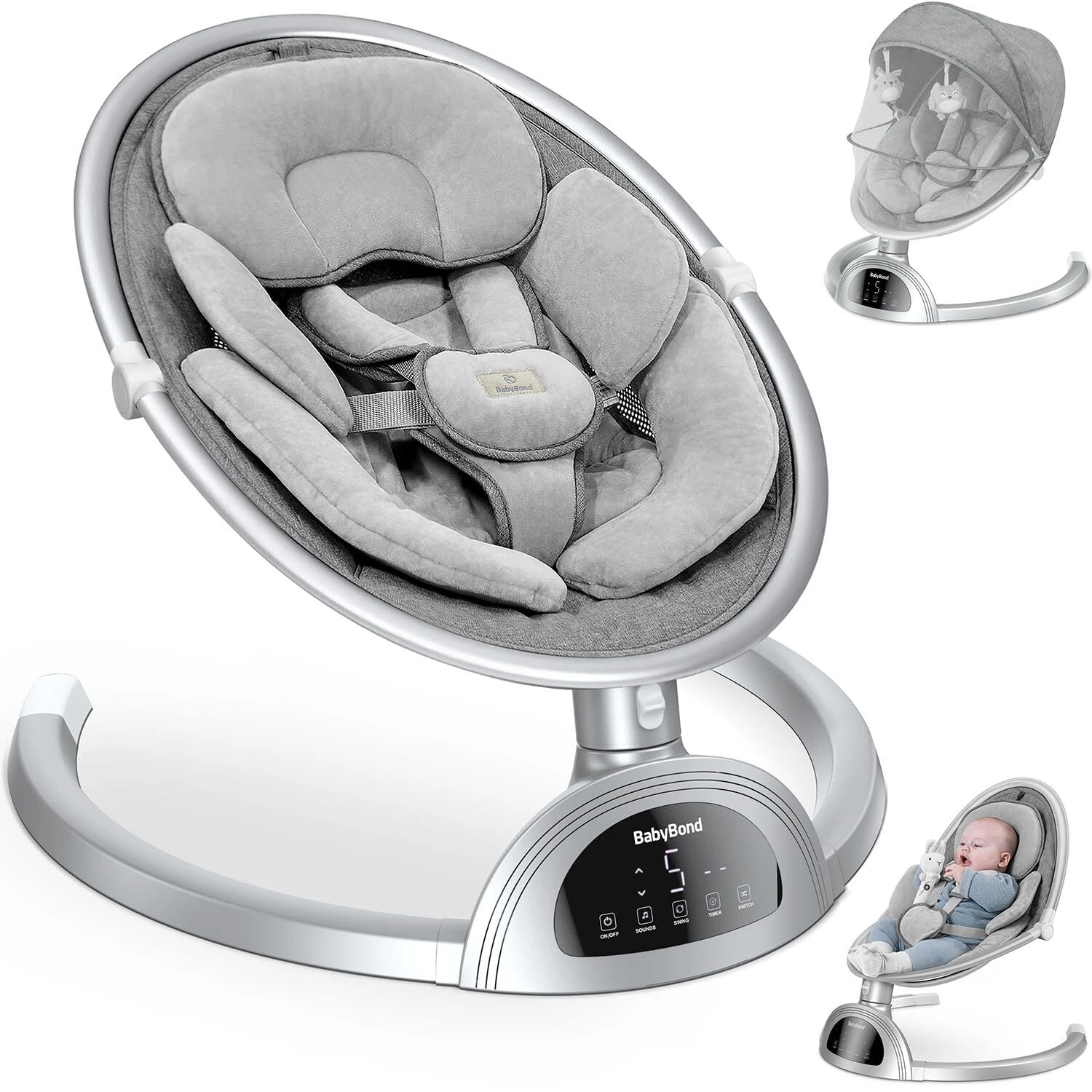 BabyBond Baby Swings for Infants, Bluetooth Infant Swing with Music Speaker, 3 S
