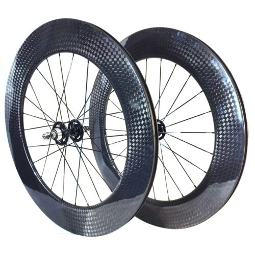 700C Fixed Gear Carbon Wheelset 88mm Depth 25mm Width Clincher Track Bike Wheels - Picture 5 of 12