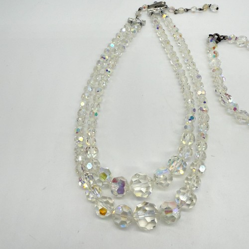 Set collana e bracciale cristallo vintage AB strass collana due fili - Foto 2 di 9