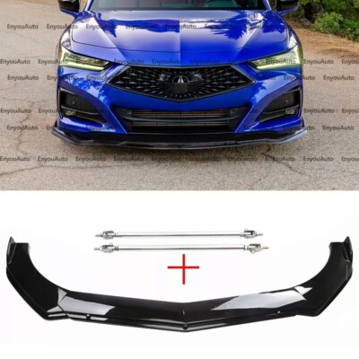 For Acura Integra Front Bumper Lip Spoiler Splitter + Strut Rods Glossy Black