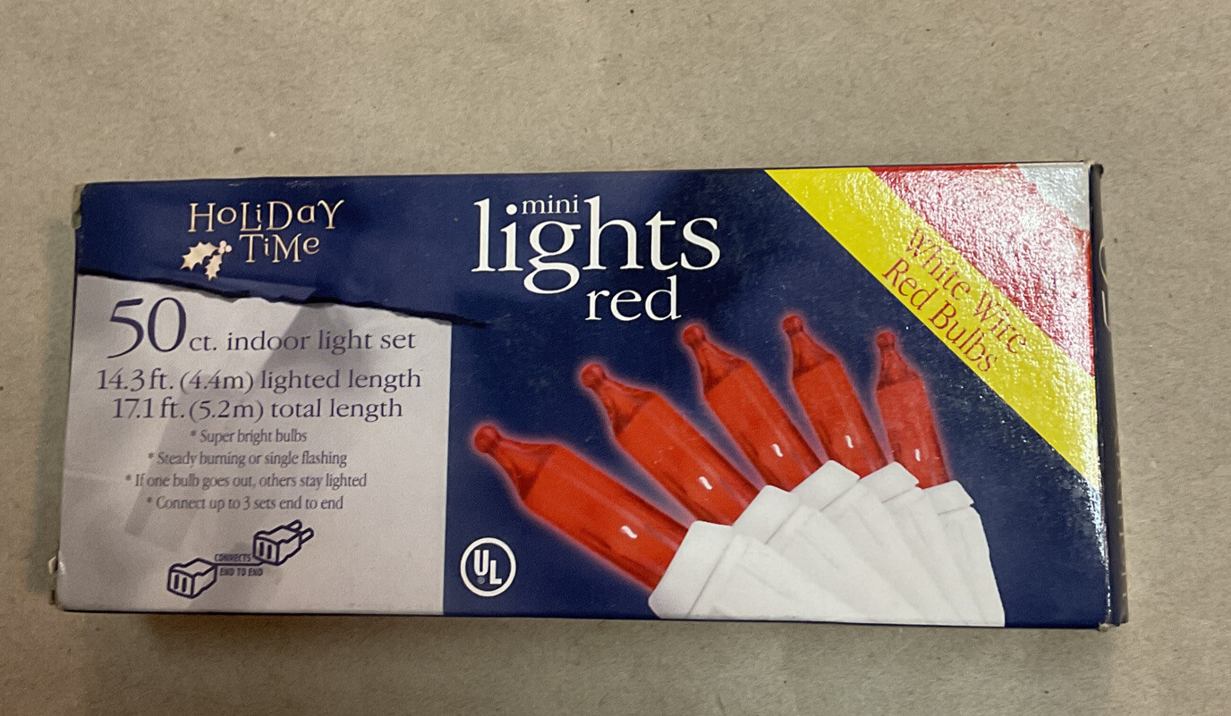 Holiday Time LED Red Mini Indoor Lights 50 Count 17.1 Ft Length,14.3