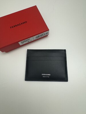Leather Tarjetero Ferragamo Authentic Ferragamo Men's Black Slim