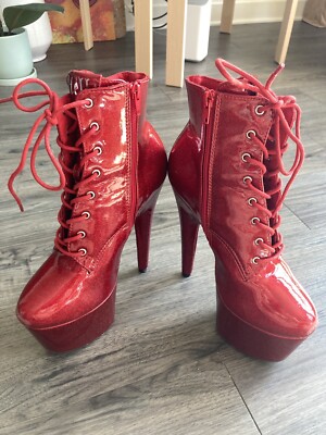 Hella Heels The Glitterati Ankle Boot Kansass Inch Red Glitter  PreOwned
