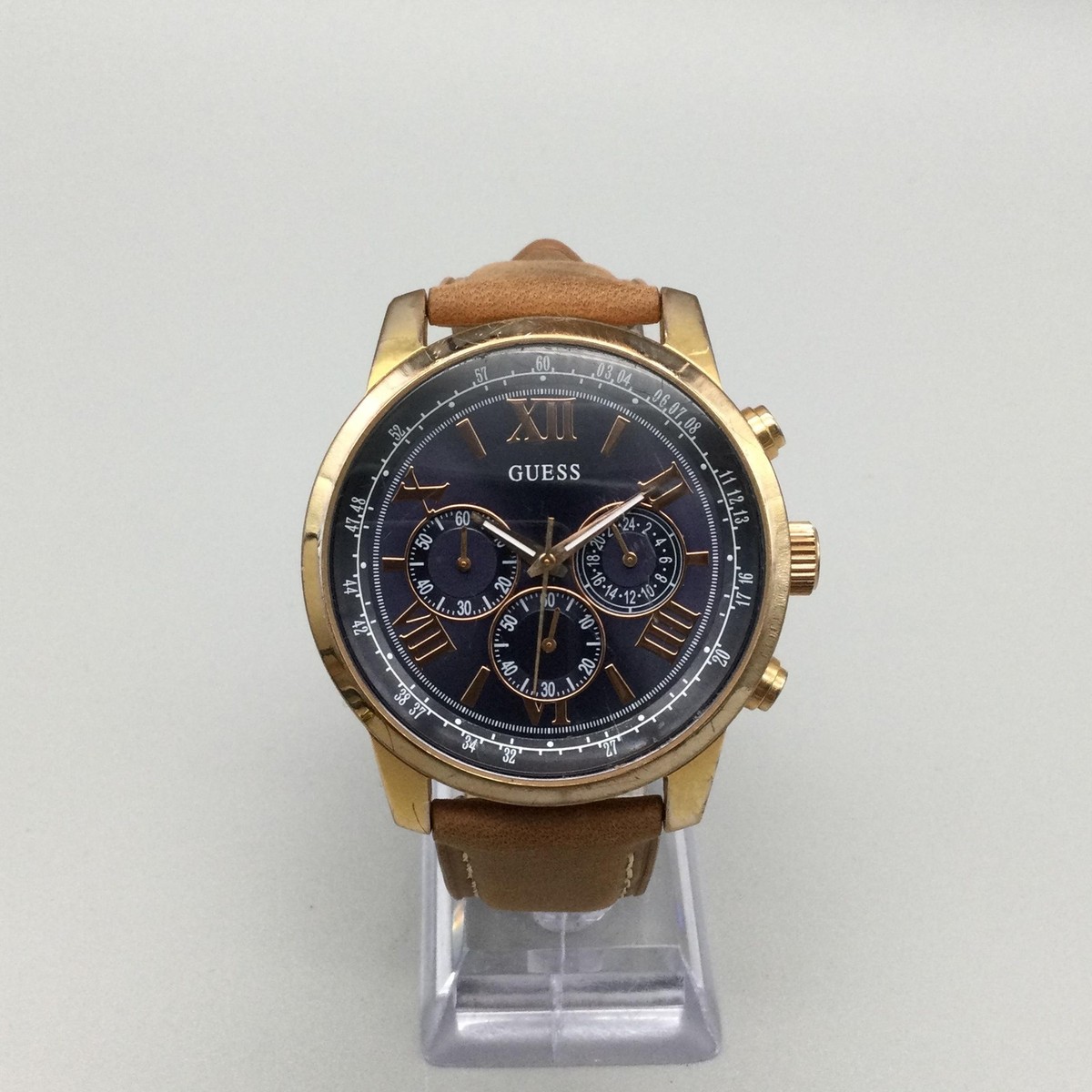 Guess Mens Watch 45mm Blue Dial Gold Tone W0580G5 Leather Strap New Battery Guess Mens Watch 45mm Blue Dial Gold Tone W0580G5 Leather  main image 3