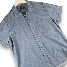 Dearborn Denim Mens Short Sleeve Button Up Shirt 44 Blue Cotton Made in USA