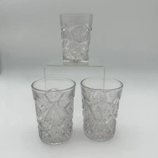 EAPG Libbey Hobstar Double Old Fashioned Glasses Set of 3 Pressed Glass Vintage