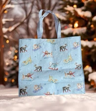 NEW Dogs Playing in Snow Reusable Grocery Shopping Pet Food Bag Lt Blue Limited