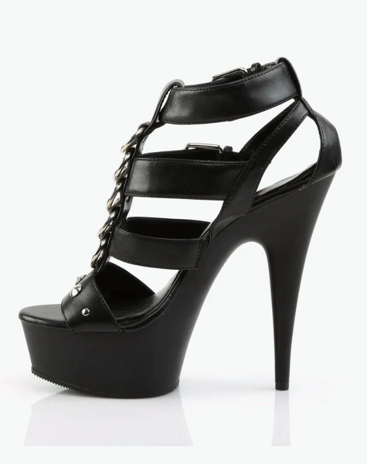 Delight 658 Correa Jaula Negra 6" Tacón Alto Zapato Anillo Toro Detalles Tallas EE. UU. NY Foto 3 de 4