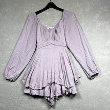 Altar'd State Romper Women  s Size Large Purple Ruffle Long Sleeve Tie Rayon