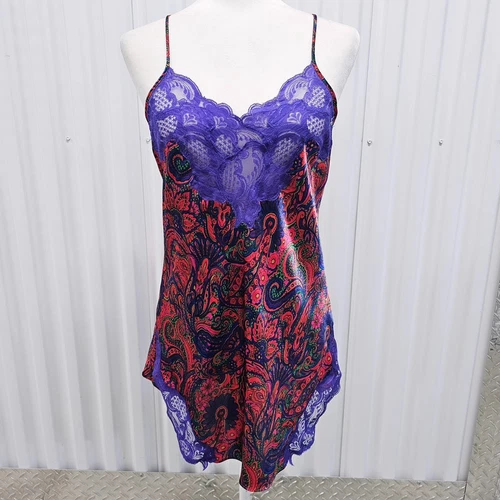 UNDERCOVER Slipdress vintage anni 80 etichetta oro pizzo viola Victoria's Secret Paisley piccolo