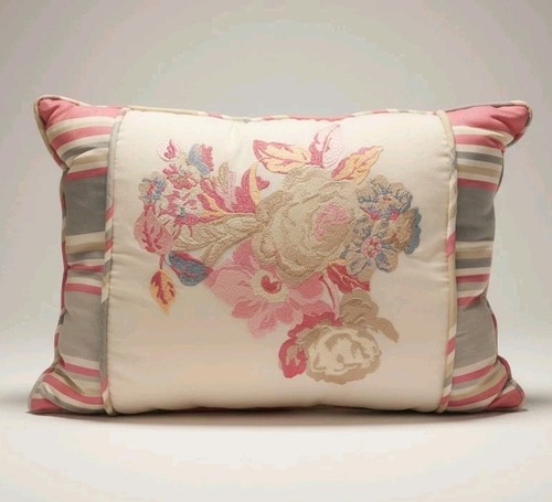 Waverly Spring Bling Farmhouse Floral Embroidered Throw Pillow Cottage 19x12in