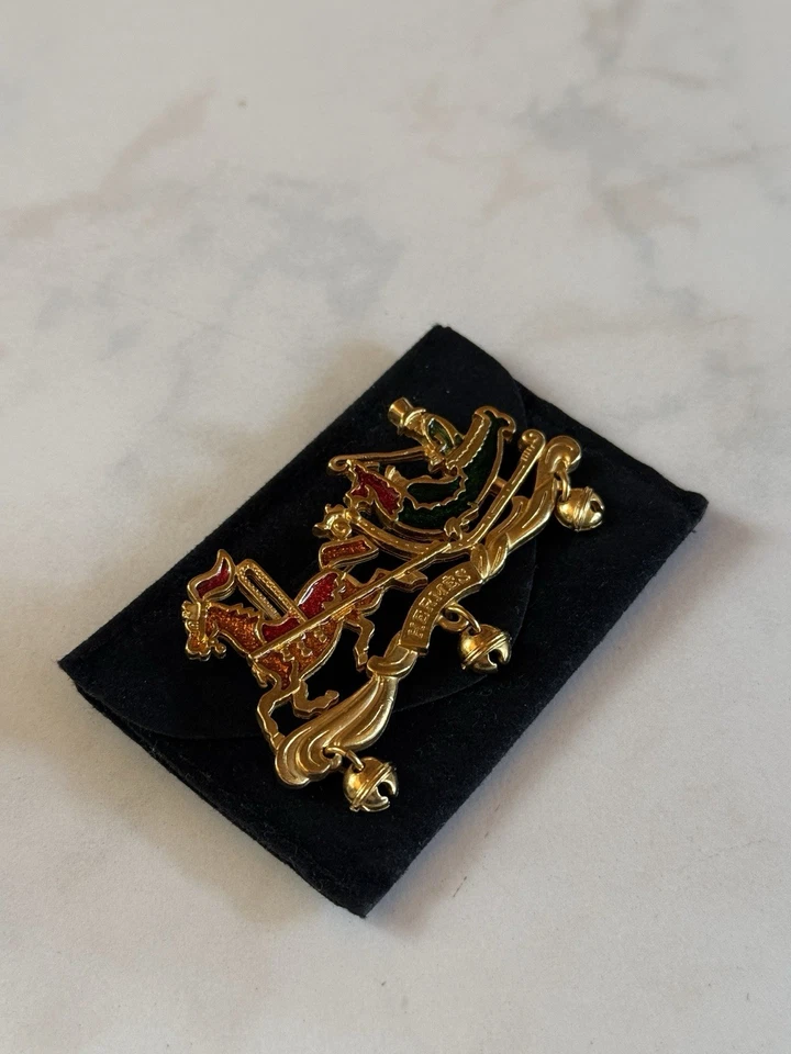 Wunderschöne Hermès Paris vintage Cloisonné Emaille Brosche Schlittenfahrt - Bild 2 von 4