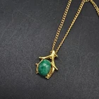 Mottled Glass Pendant Necklace Gold Tone VIntage Costume Jewelry