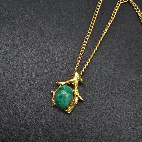 Mottled Glass Pendant Necklace Gold Tone VIntage Costume Jewelry