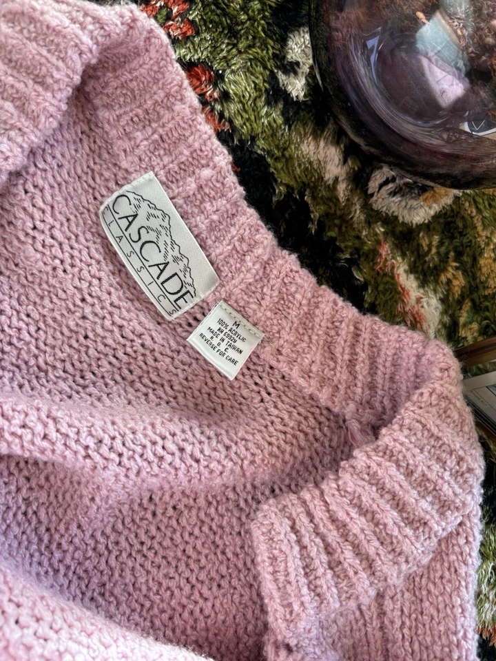Vintage Granny Sweater Cardigan VTG Cascade Classics Light Pink w Pockets Size M - Image 3 of 4