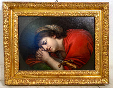 ANTICO DIPINTO OLIO TELA RITRATTO LUCREZIA ROMANA SPADA CORNICE LEGNO DORATO 600