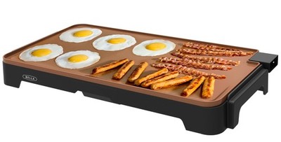 bella XL Electric Ceramic Titanium Griddle, Make 15 Eggs At 12'' x 22'', Copper 