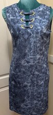 Michael Kors Sleeveless Chambray Blue Lace Up Neck Tank Mini Dress XS