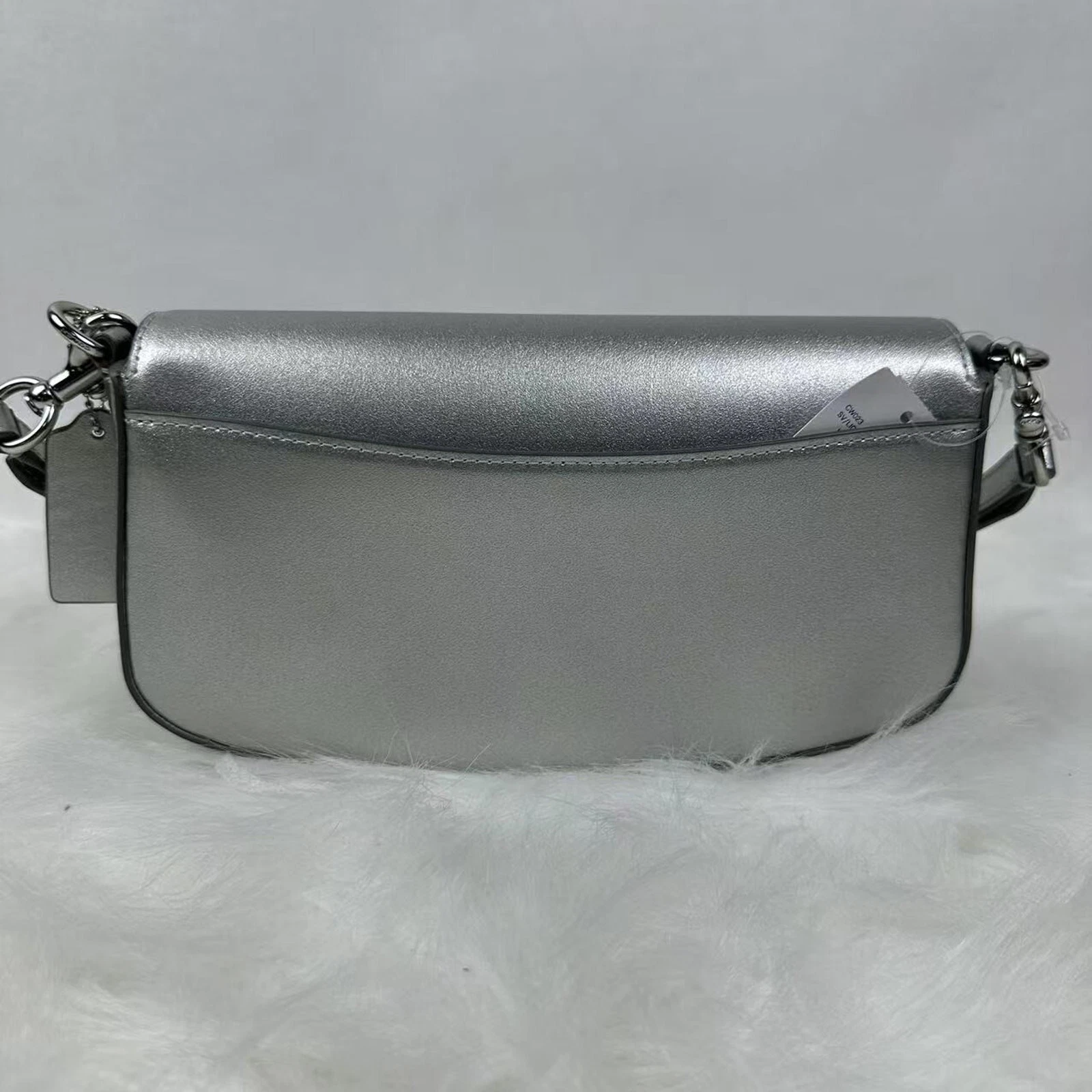 Borsa a tracolla Coach Andrea SMALL in pelle liscia argento argento chiaro CW023 nuova con etichette