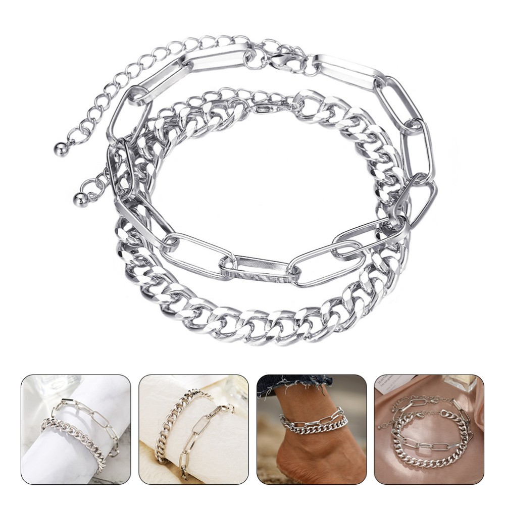 2 Set Durable Ankle Bracelet Anklet for Woman Stainless Steel Leg Decorative