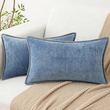 Chenille Soft Throw Pillow Covers 12x20 Set of 2, 20" x 12" Pack of 2 Blue