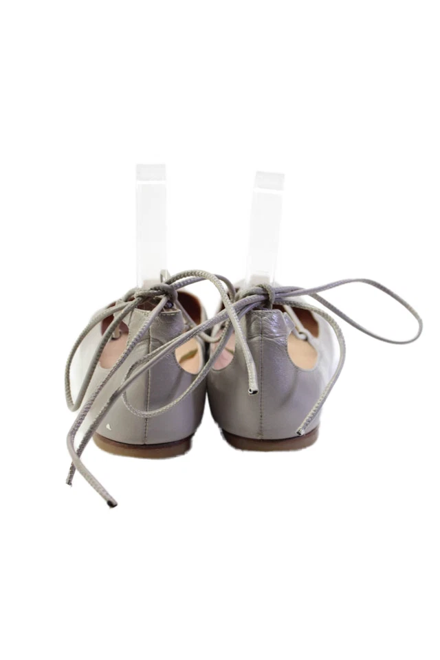 Bailarina plana gris FS/NY para mujer de cuero con puntera almendra con cordones y correa al tobillo talla 8 Foto 3 de 4