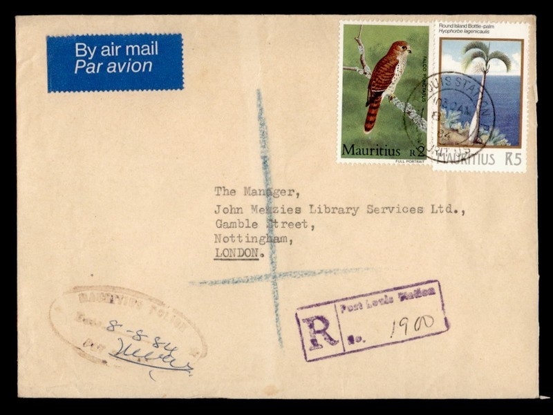 DR WHO 1984 MAURITIUS REGISTERED AIRMAIL TO ENGLAND R5 R51967