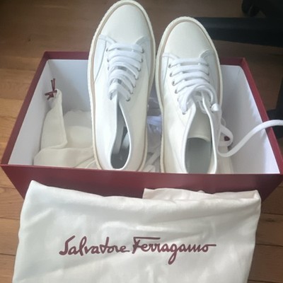 Salvatore Ferragamo White Canvas Lace-Up Sneakers Men's Casual