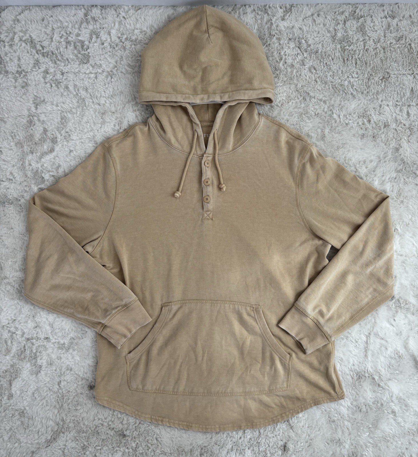 Truth by Republic Hoodie Mens Medium Tan Pullover Henley Hooded Sweatshirt