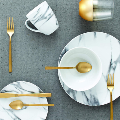Safdie Co. 16-Piece Marble Dinnerware Set Porcelain White
