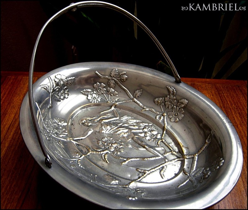 Art Nouveau Antique Silverplated Metal Wedding Basket Woodland Nymph Dryad