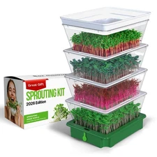 4-Tier Sprouting Kit with Drain Spout – Stackable Seed Sprouter Trays for Gro...