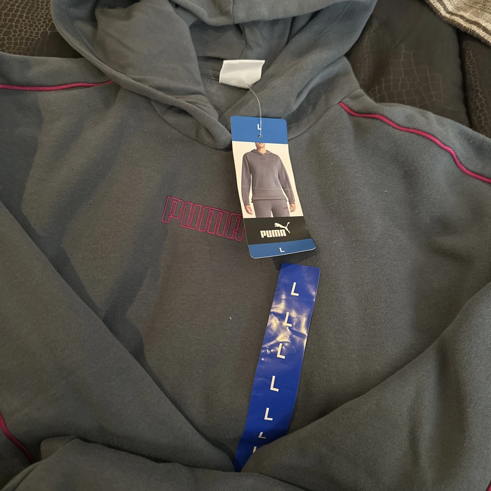 PUMA Women’s Fleece Pullover Hoodie with Kangaroo Pocket Blue Large