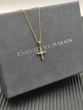 David YurmanGold/Diamond Small Modern Cross Pendant Necklace with Pouch