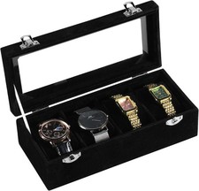 4-Slot Watch Box,Velvet Watch Case with Glass Lid,Watch Organizer Box for Men...