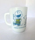 VTG Fire King Peanuts Charlie Brown Snoopy Milk Glass Mug I Feel Strangely Confi
