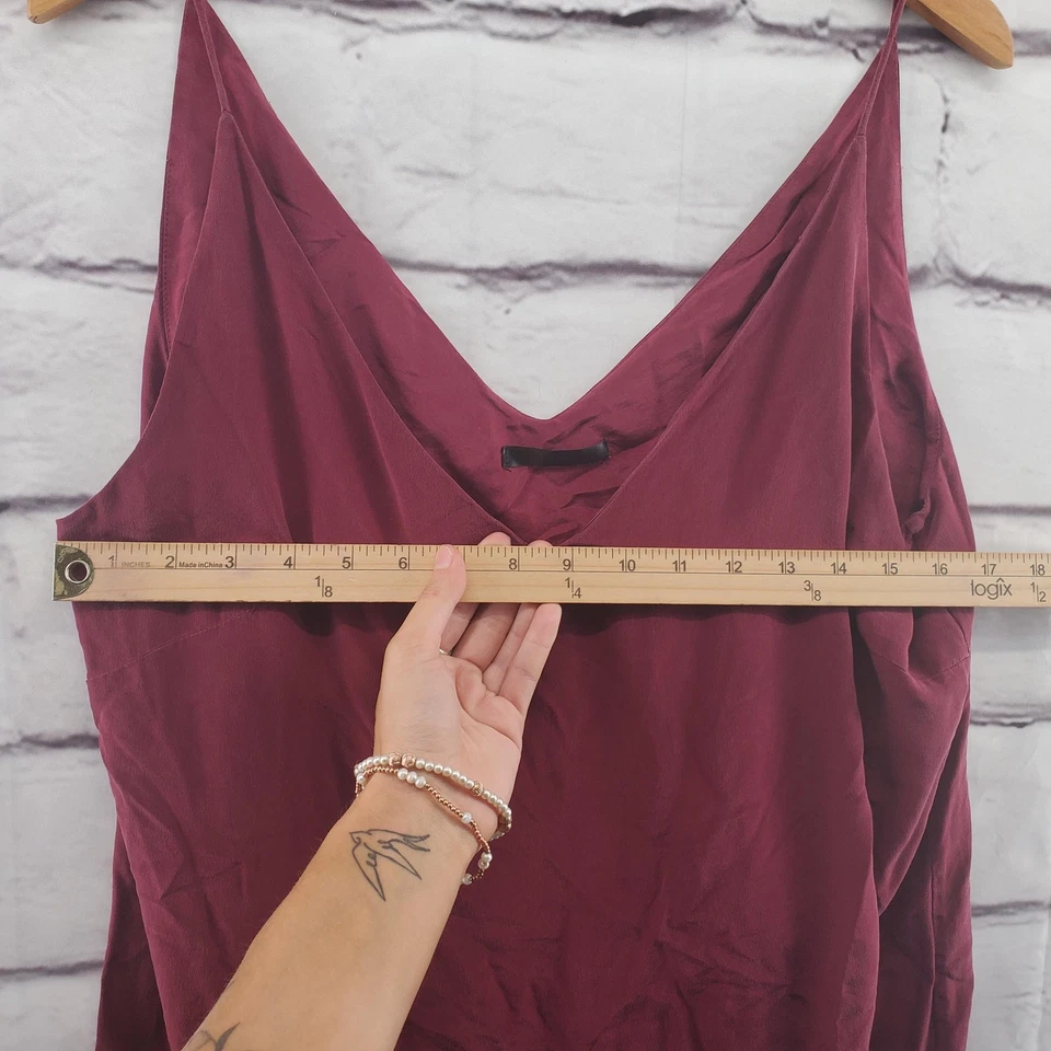 Vestido Last Brand Para Mujer XL Borgoña 100% Seda Sin Mangas Correa de Espagueti Cuello en V Forrado Foto 4 de 4